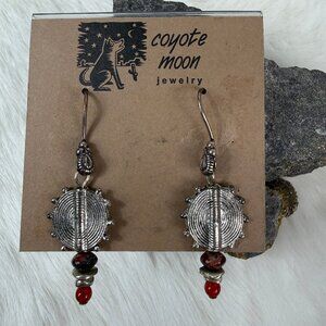 New on Card Coyote Moon Silver Tone Carnelian Jasper Dangle & Drop Pierced